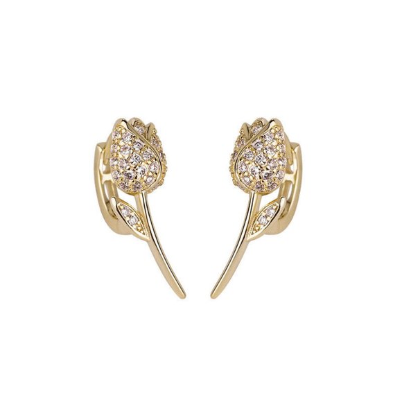 New 18k Gold Over Silver White Sapphire Tulip Studs - Picture 1 of 5